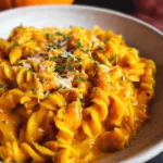 Delicious pumpkin pasta sauce served over fresh pasta