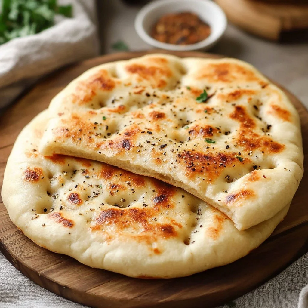 Freshly baked traditional Turkish bread on a wooden table