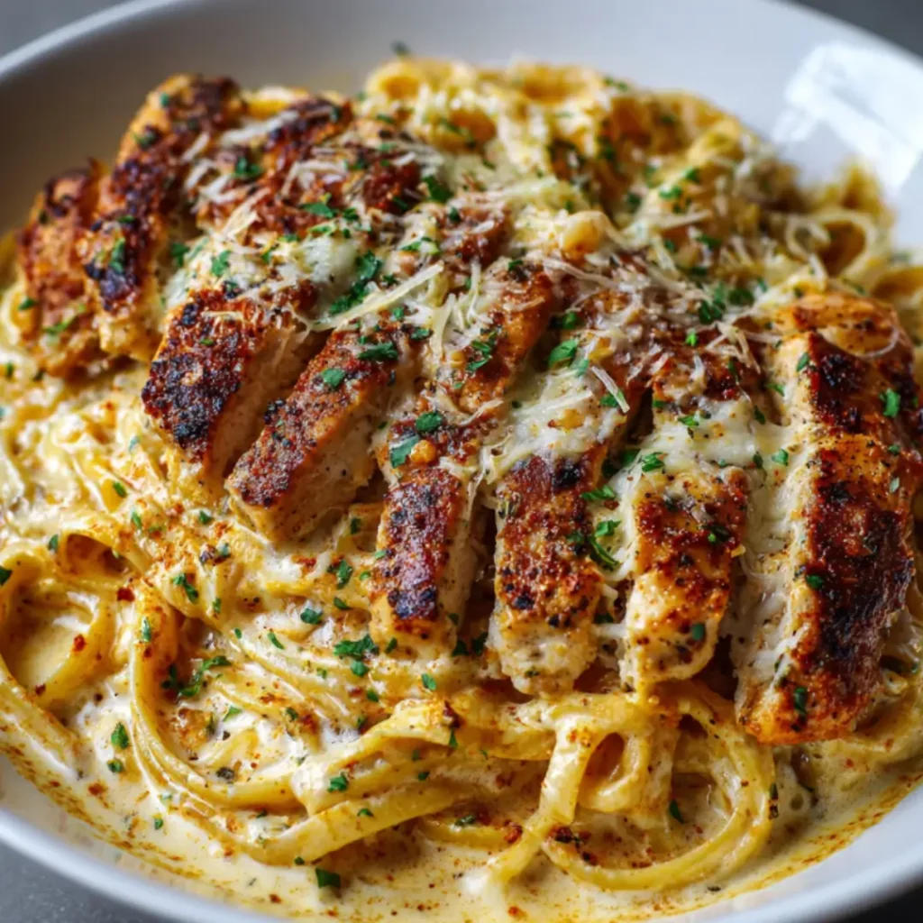 Creamy Cajun Chicken Linguine with Garlic Mozzarella Sauce