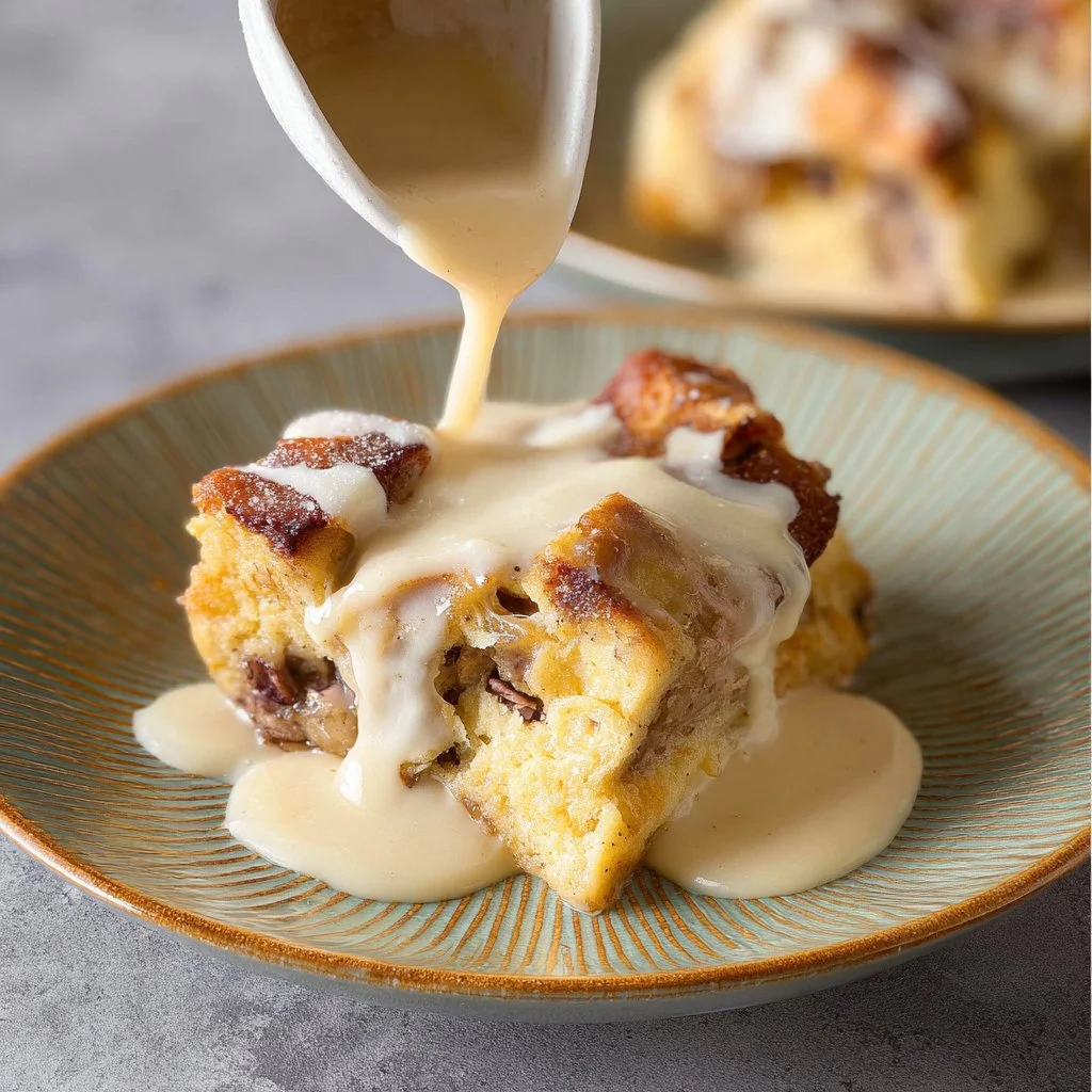 Bread Pudding with Creamy Homemade Vanilla Sauce