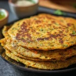Healthy Oats Chilla served on a plate with toppings