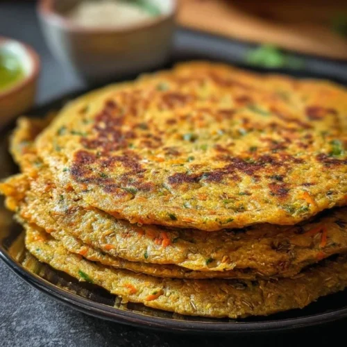 Healthy Oats Chilla served on a plate with toppings