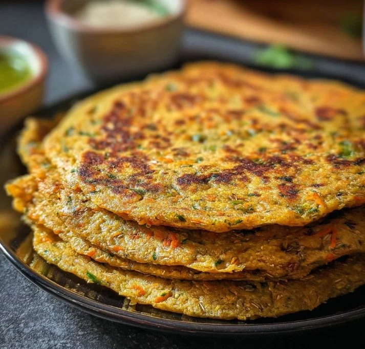 Healthy Oats Chilla served on a plate with toppings