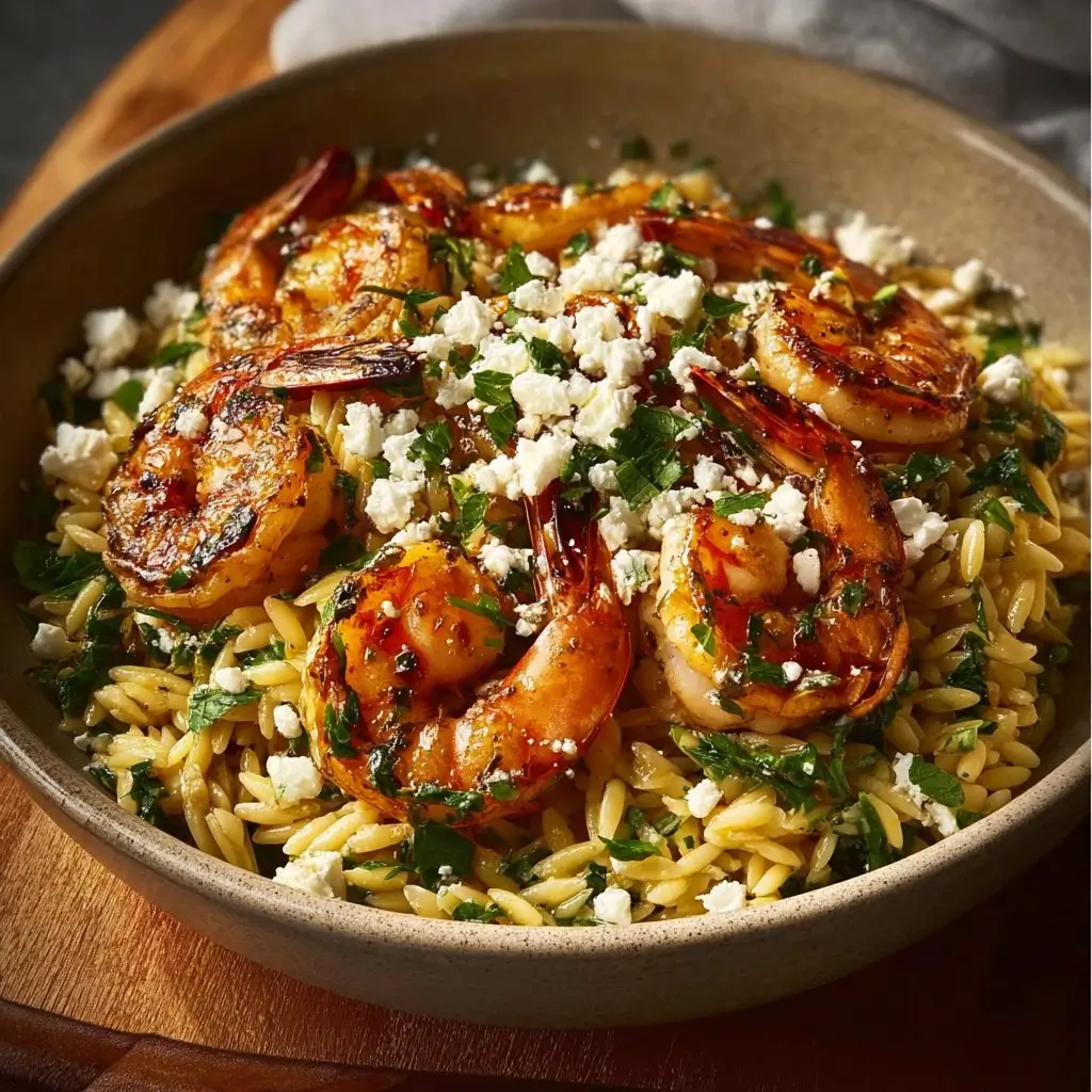 Lemon Feta Orzo Shrimp