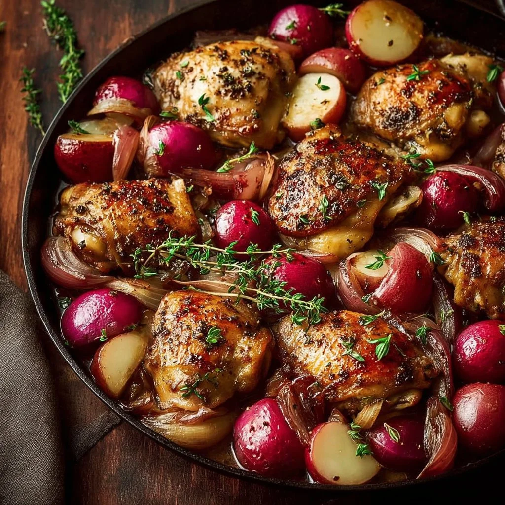 Autumn Harvest Chicken Skillet with seasonal vegetables and juicy chicken