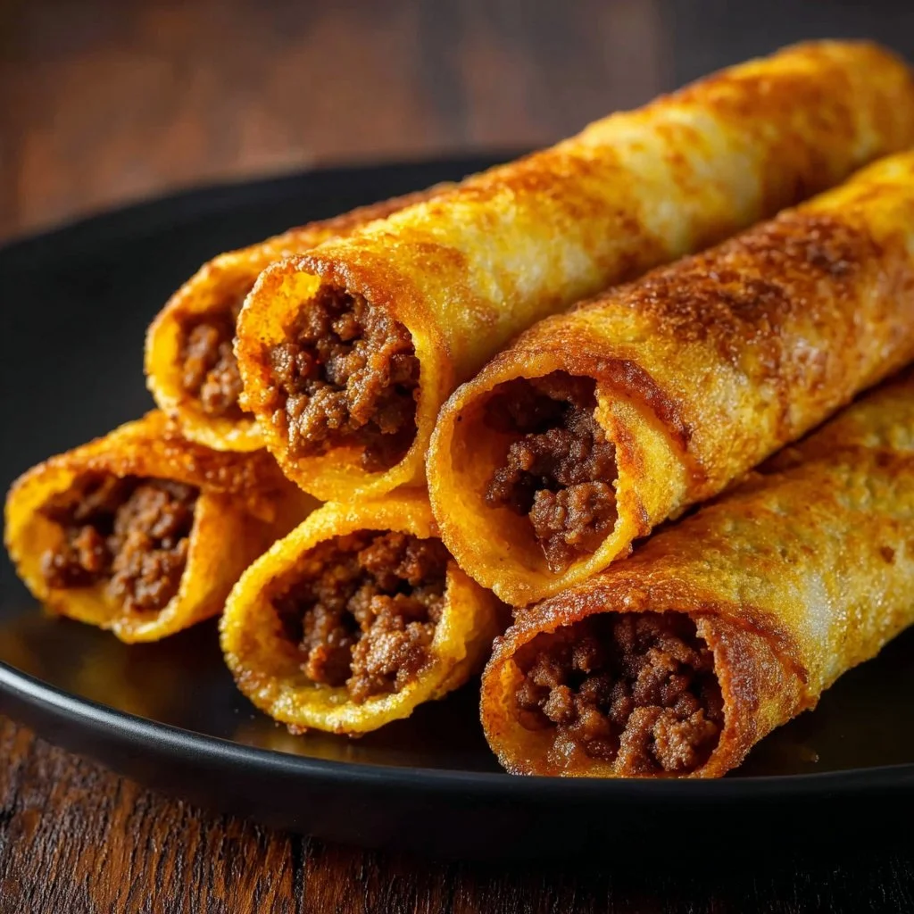Homemade beef taquitos served with salsa and guacamole