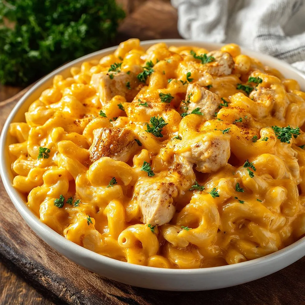 Creamy Buffalo Chicken Mac and Cheese topped with fresh green onions.