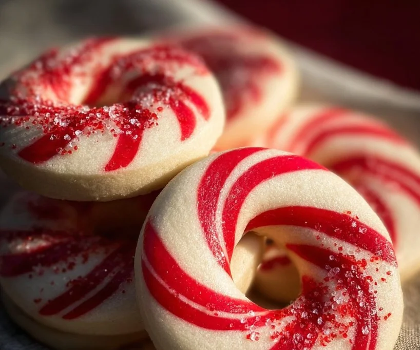 Festive Candy Cane Cookies decorated with peppermint stripes