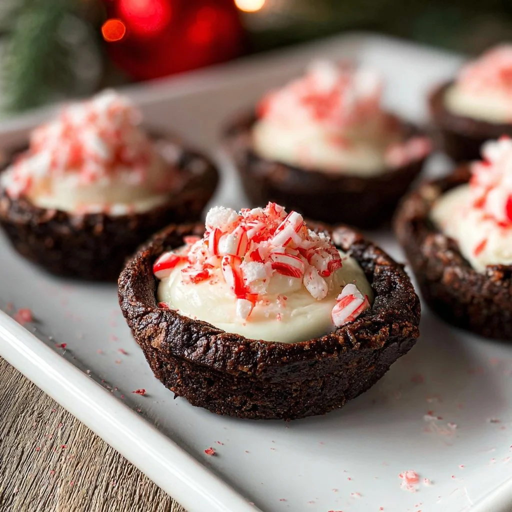 Delicious Chocolate Peppermint Cookie Cups decorated with festive toppings