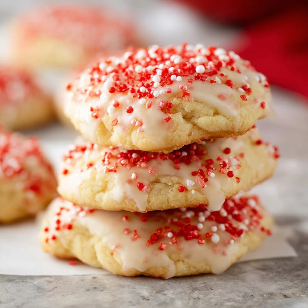 Delicious Christmas cream cheese sugar cookies decorated for the holidays.