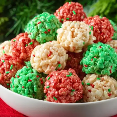 Christmas Rice Krispie Treat Bites decorated for the holiday season
