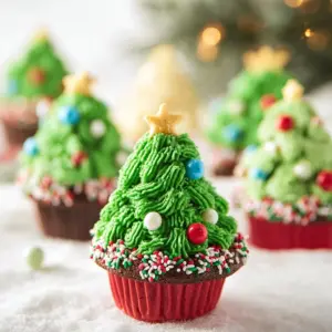 Festive Christmas Tree Brownie Cups decorated for the holidays