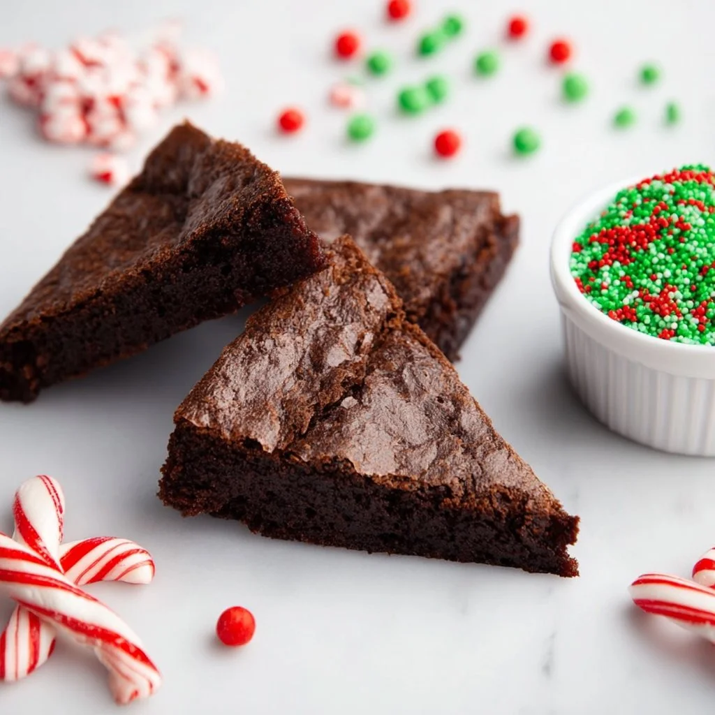 Festively decorated Christmas Tree Brownies on a platter