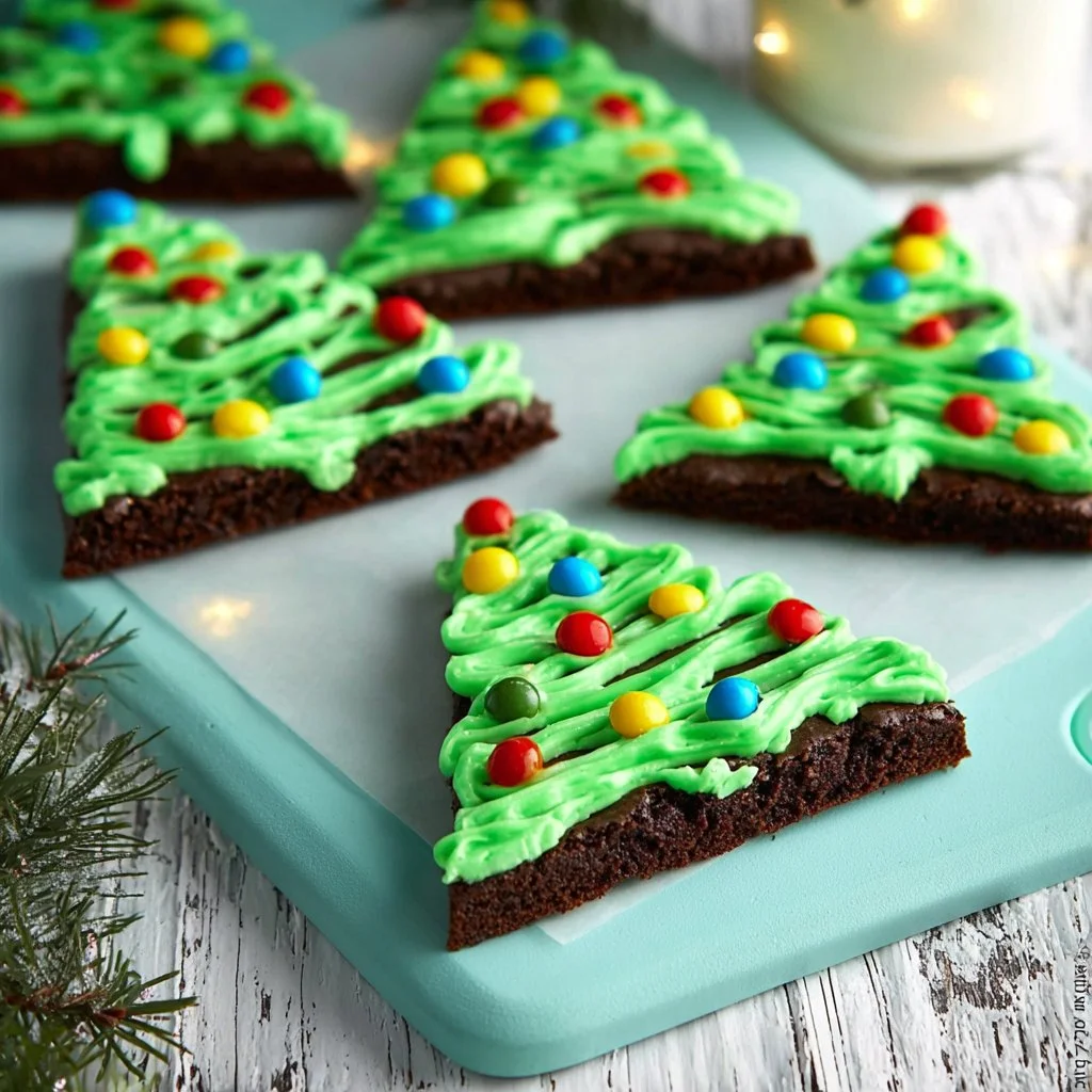 Delicious Christmas Tree Brownies decorated for the holidays