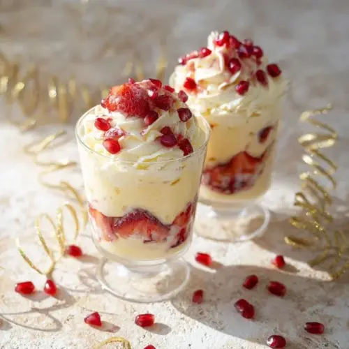 Delicious Christmas Trifle dessert layered with berries, cream, and sponge cake.
