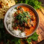 Creamy butternut squash butter chicken served in a bowl with fresh herbs