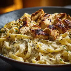 Creamy Cajun chicken pasta dish with colorful peppers and herbs