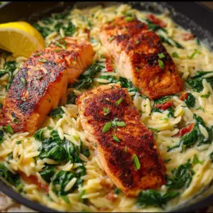 Creamy Salmon & Spinach Orzo