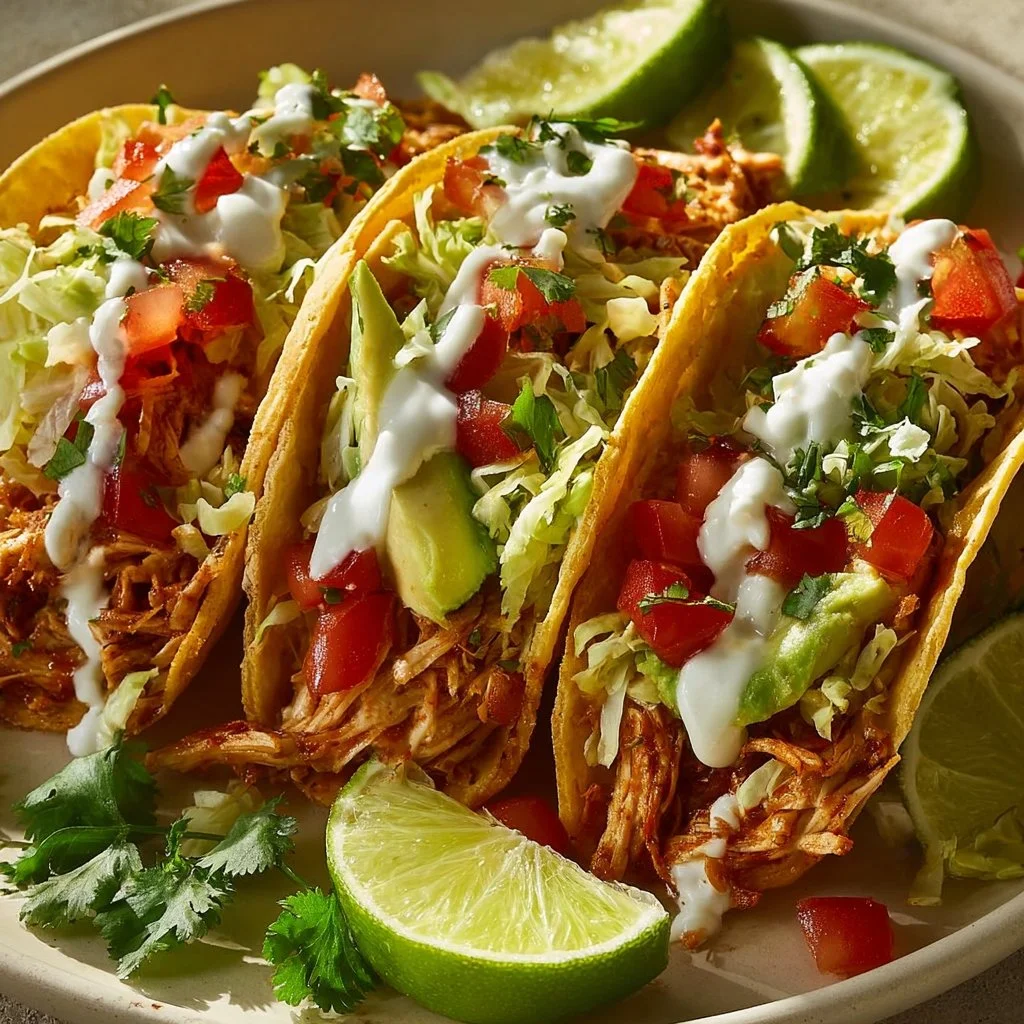 Crockpot Chicken Tacos served with fresh toppings