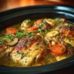 Delicious Crockpot Ranch Chicken served on a rustic plate