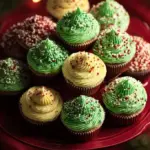 Decorative cupcake Christmas tree filled with colorful cupcakes