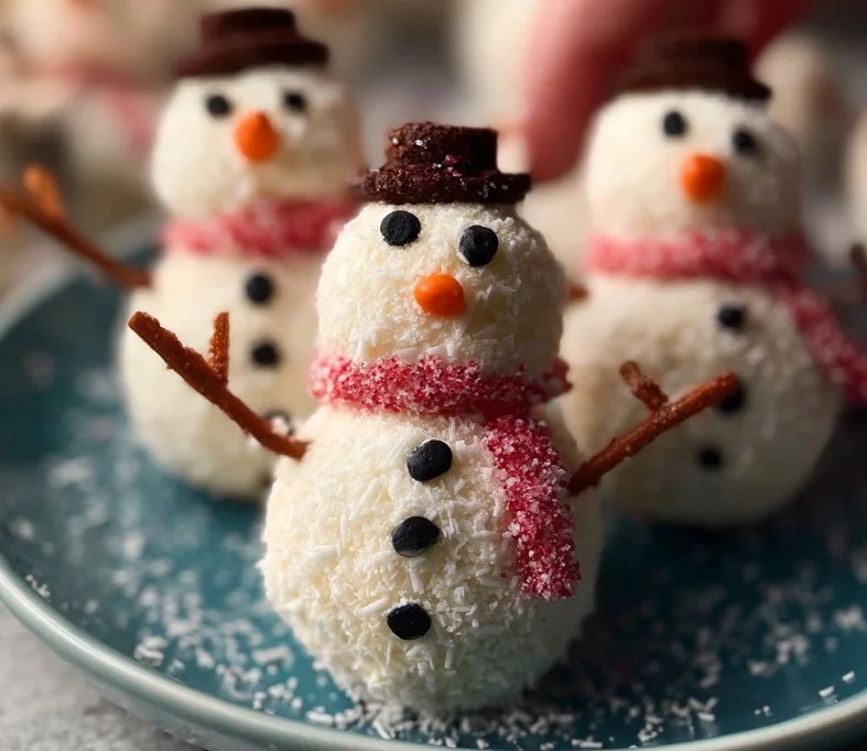 Cute snowmen truffles decorated for winter festivities