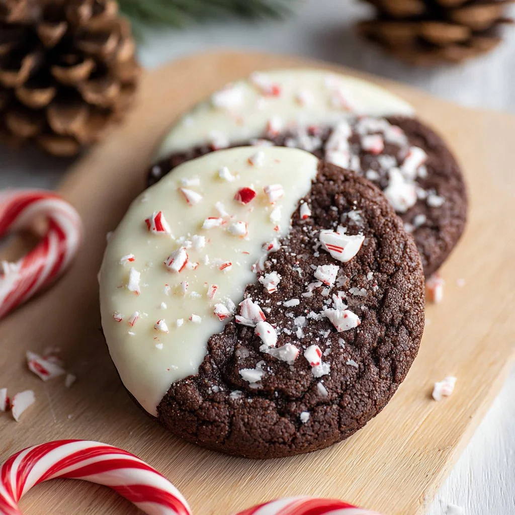 Dark Chocolate Candy Cane Cookies decorated for the holidays