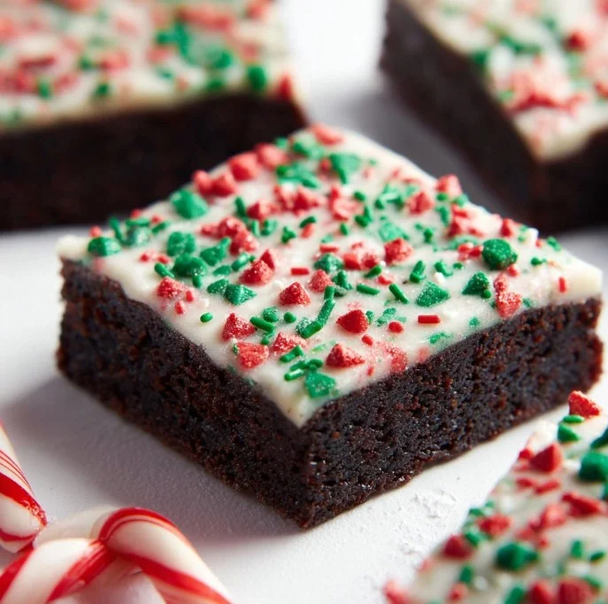 Delicious dark chocolate peppermint brownies topped with minty frosting