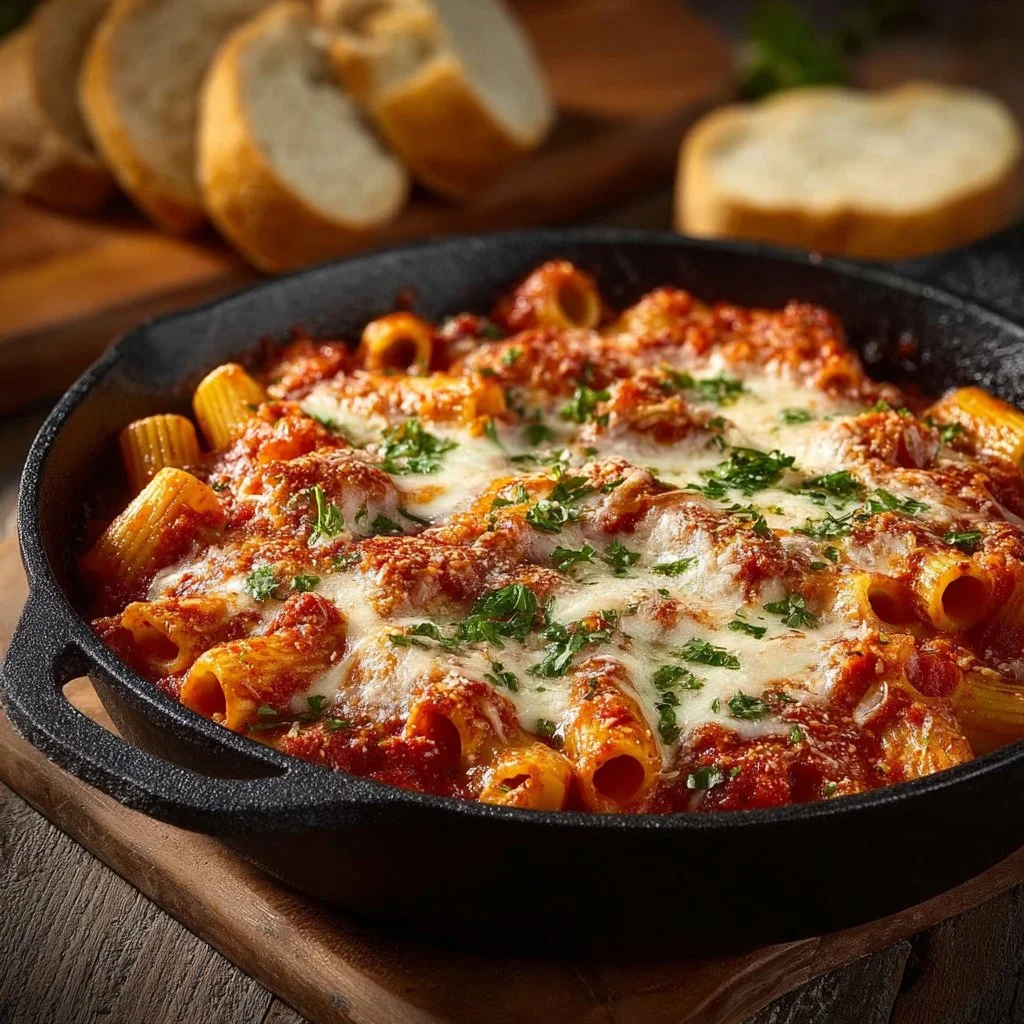 Delicious Dump and Bake Chicken Parmesan Casserole ready to serve