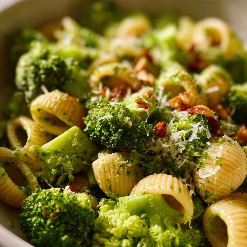Delicious bowl of easy healthy broccoli pasta with fresh ingredients