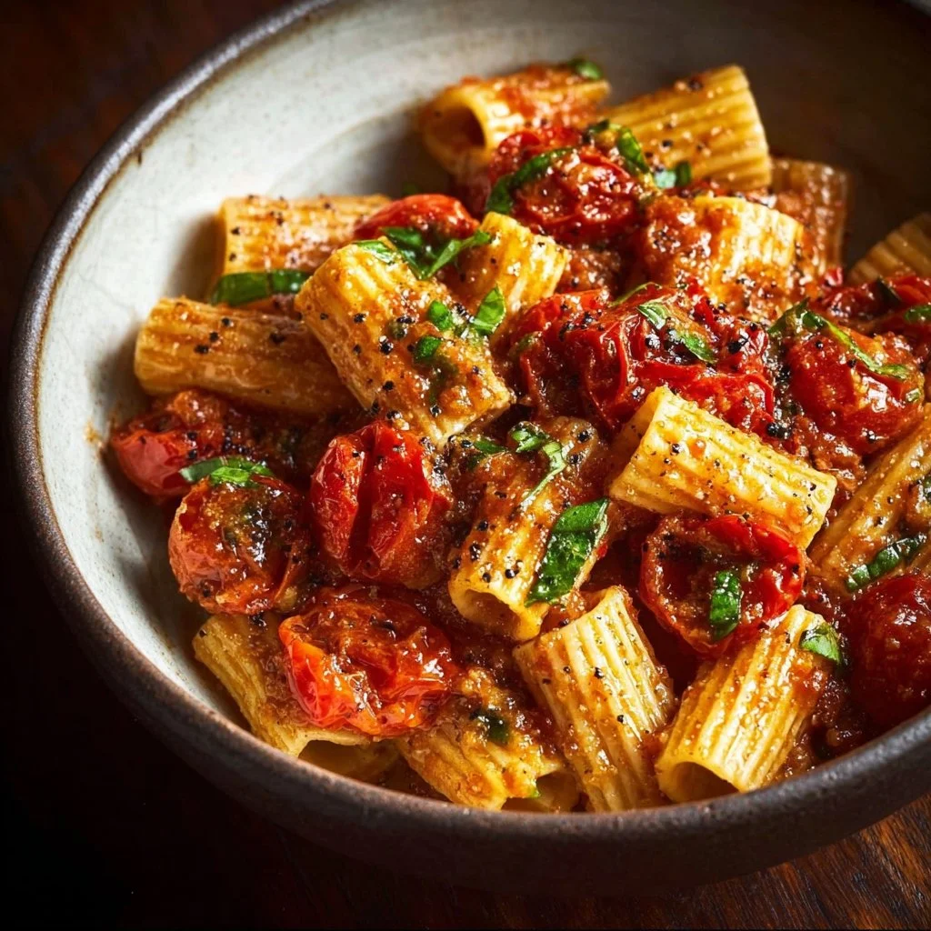 Creamy Eggplant Pasta with sun-dried tomatoes and ricotta