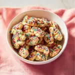 Colorful Funfetti Sprinkle Sugar Cookie Bites on a white plate