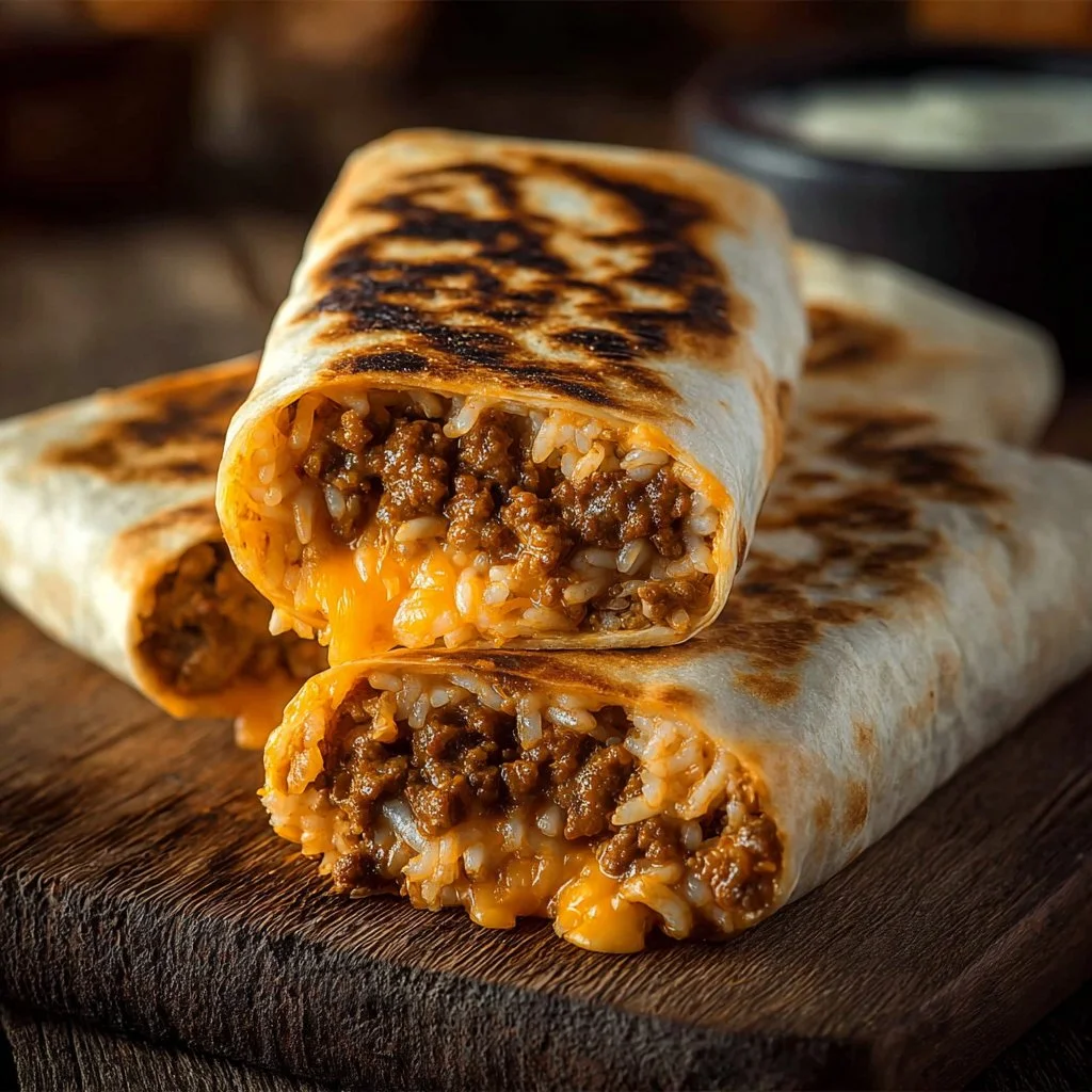 Delicious grilled cheese burrito filled with melted cheese and savory ingredients.