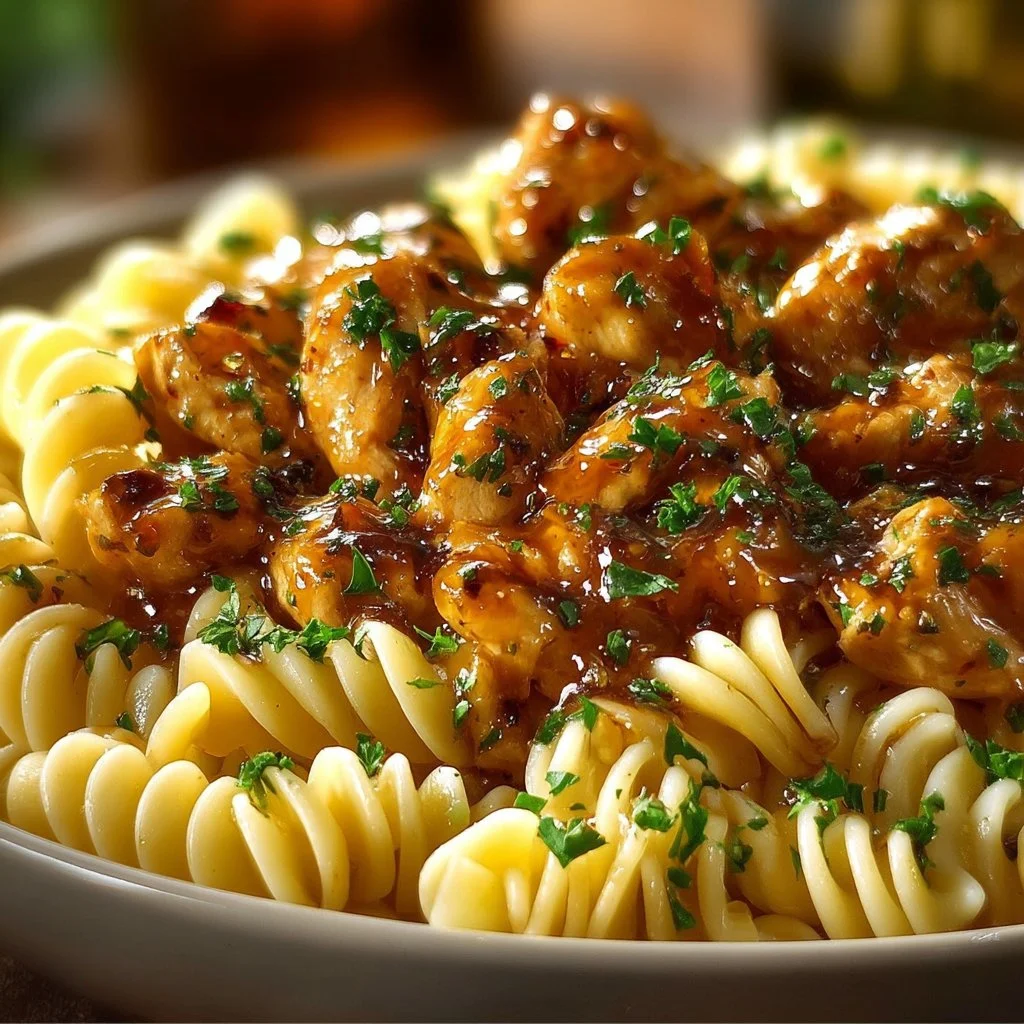 Delicious Honey Pepper Chicken Pasta served in a bowl with fresh ingredients