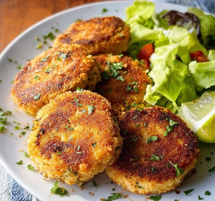 Delicious Keto Salmon Patties served on a plate with fresh herbs