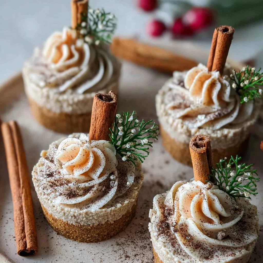 Delicious no-bake gingerbread cheesecake cups topped with festive decorations