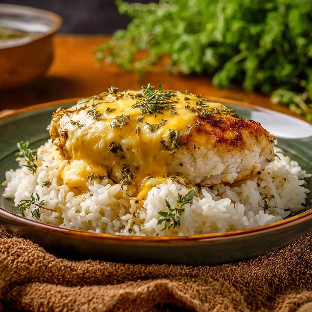 One-Pan Chicken and Rice Bake served in a delicious meal dish.