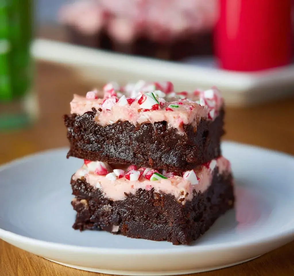 Deliciously baked peppermint brownies topped with minty sprinkles