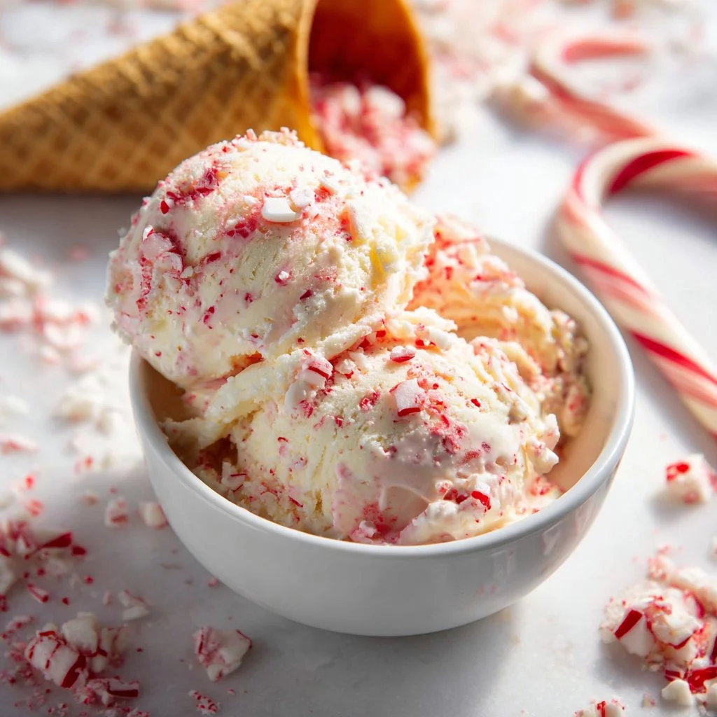 Delicious peppermint ice cream served in a festive bowl
