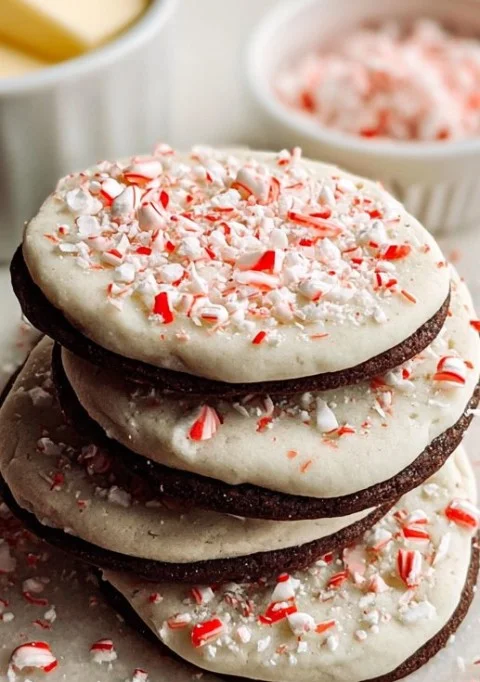 Plate of delicious peppermint meltaway cookies with holiday decorations