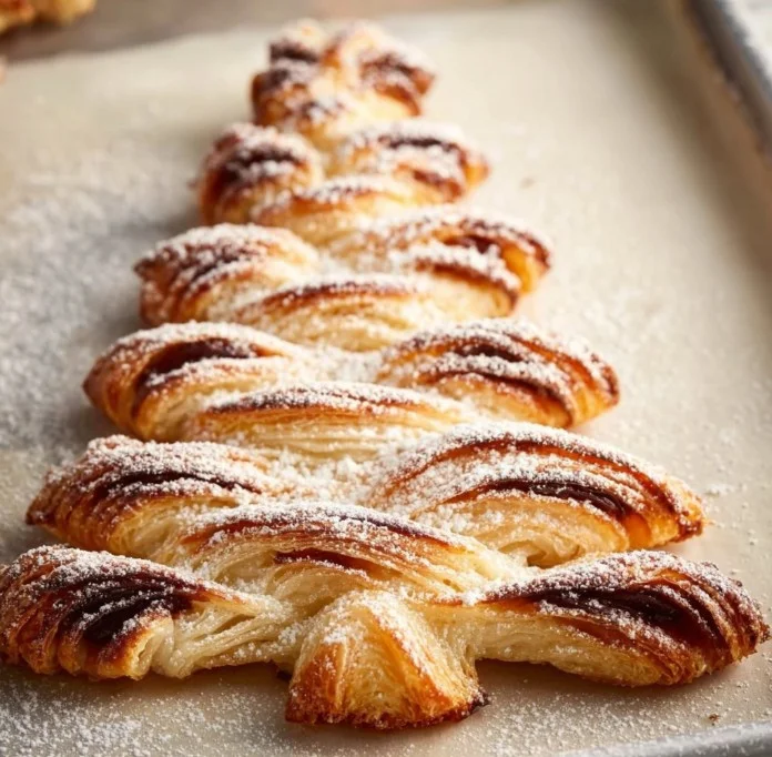 Puff Pastry Nutella Christmas Tree decorated for the holidays