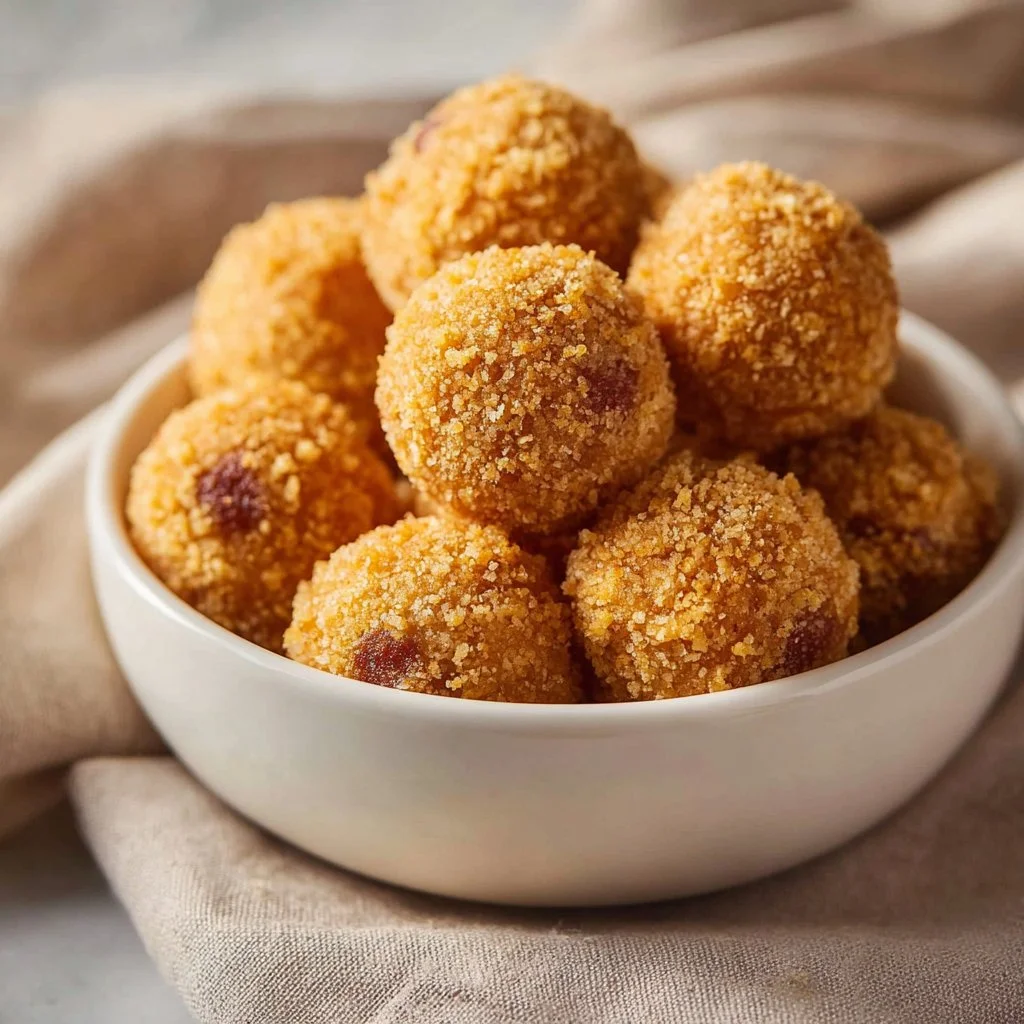 Homemade pumpkin protein balls displayed on a wooden table