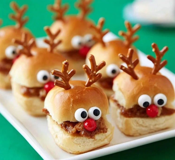 Reindeer Sloppy Joe Sliders served on a festive holiday plate