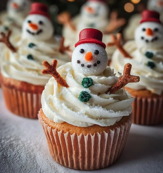 Decorative Snowman Cupcakes for holiday festivities.