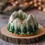 Festive Snowy Christmas Tree Cake decorated with icing and edible ornaments