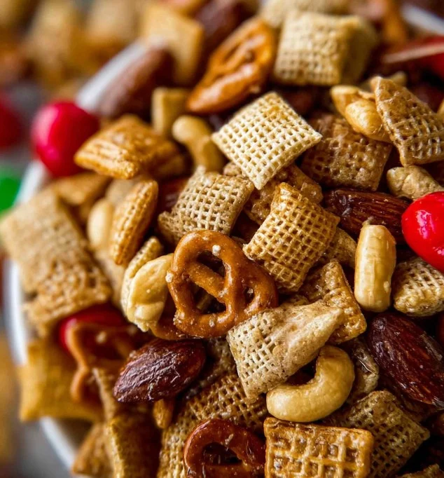 Delicious homemade Sweet and Salty Chex Mix in a bowl