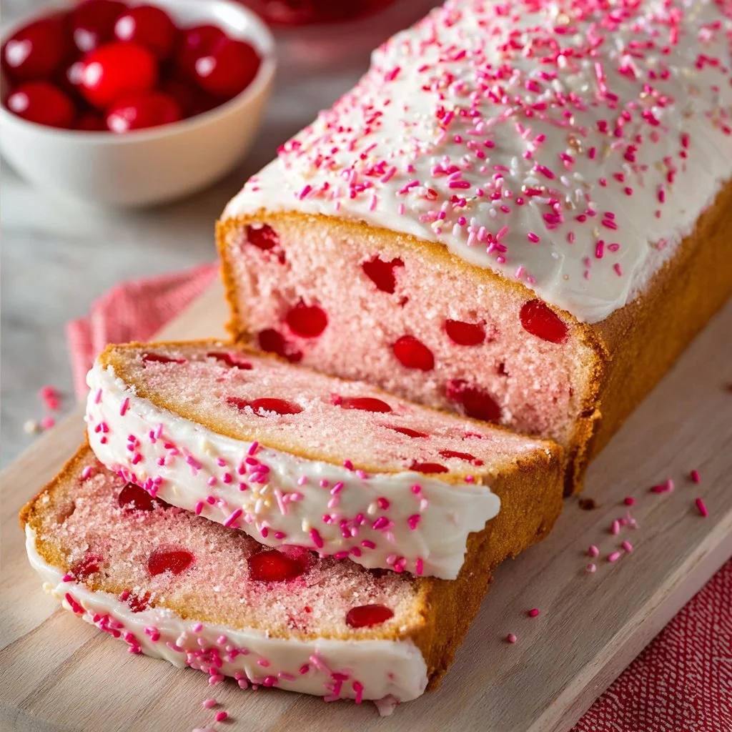 Delicious sweet cherry bread loaf with fresh cherries