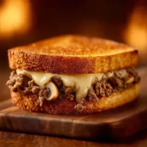 Swiss Mushroom Melt Delight with melted cheese and sautéed mushrooms