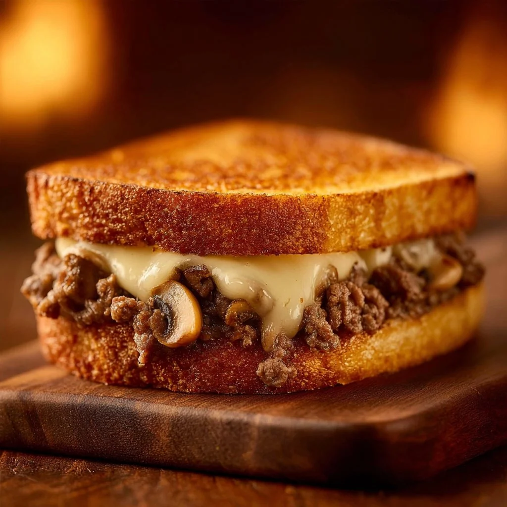 Swiss Mushroom Melt Delight with melted cheese and sautéed mushrooms