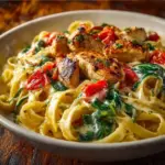 Delicious Tuscan Chicken Pasta with chicken, sun-dried tomatoes, and creamy sauce.
